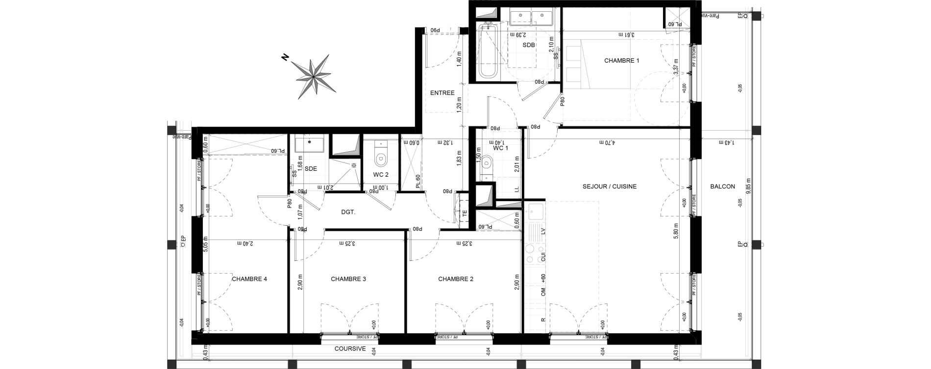 Appartement T5 de 98,91 m2 &agrave; Asni&egrave;res-Sur-Seine Gresillons - quartier de seine