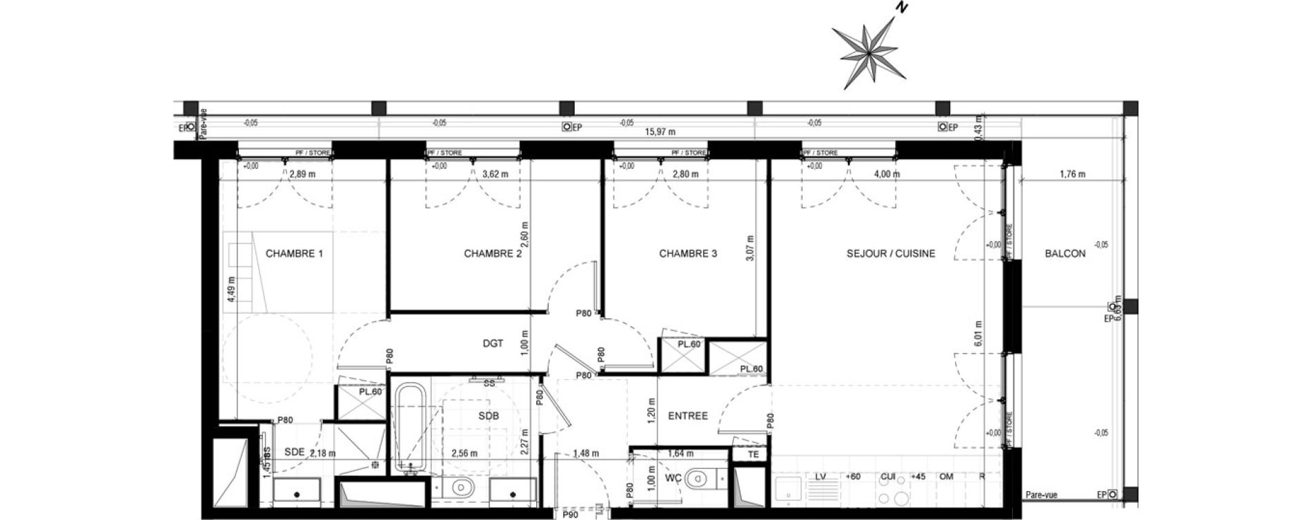 Appartement T4 de 76,32 m2 &agrave; Asni&egrave;res-Sur-Seine Gresillons - quartier de seine