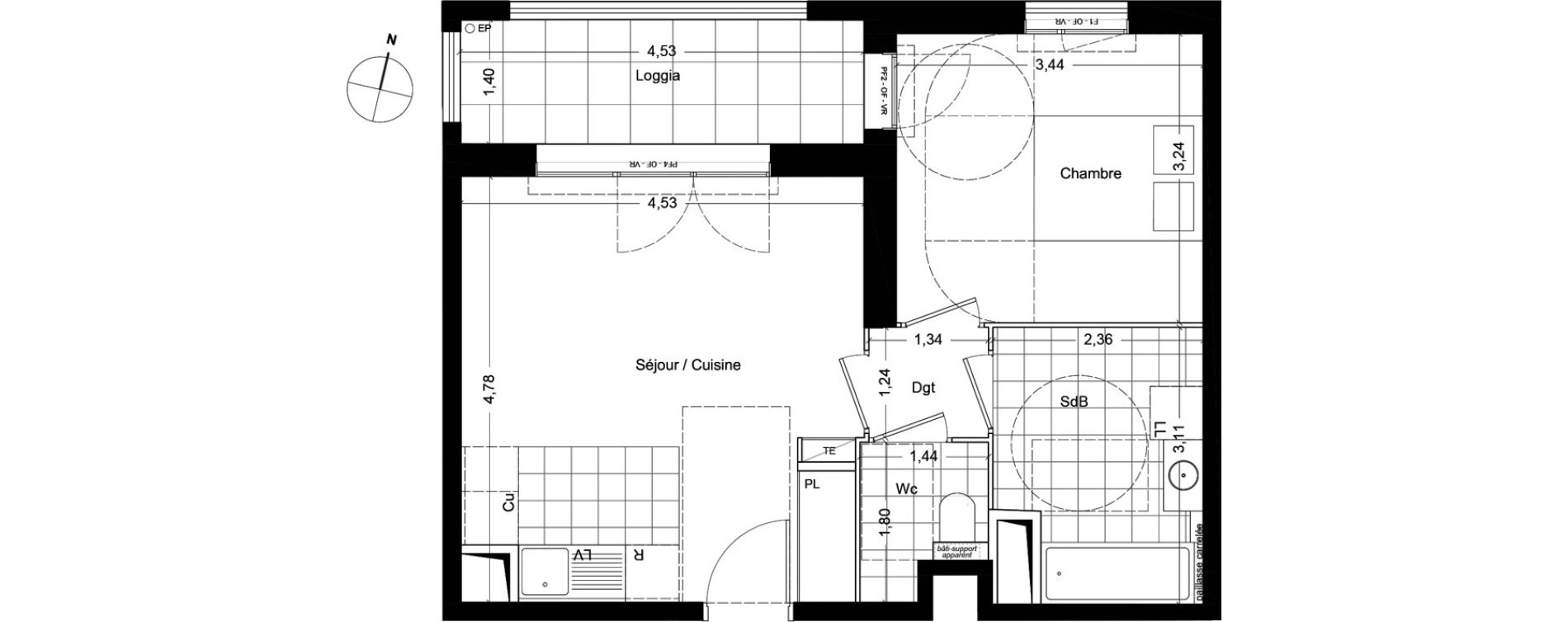 Appartement T2 de 42,60 m2 &agrave; Asni&egrave;res-Sur-Seine Seine ouest