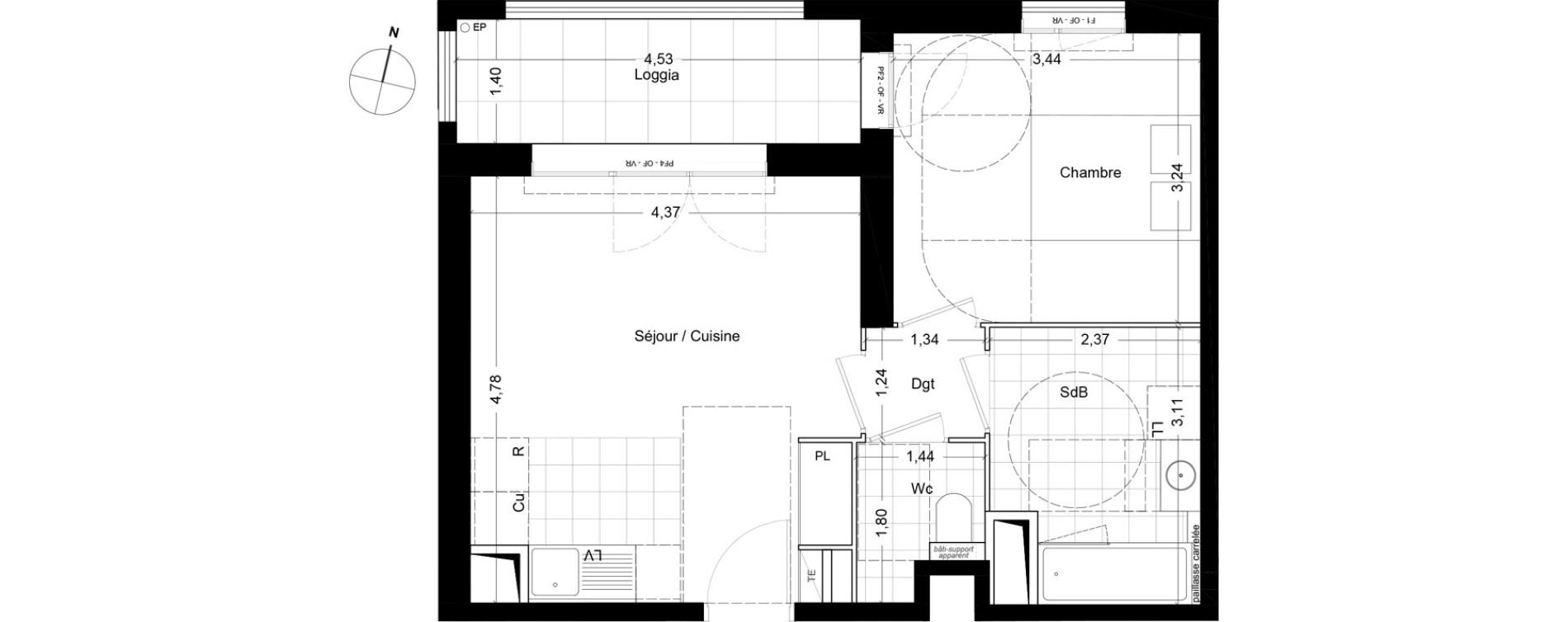 Appartement T2 de 41,70 m2 &agrave; Asni&egrave;res-Sur-Seine Seine ouest