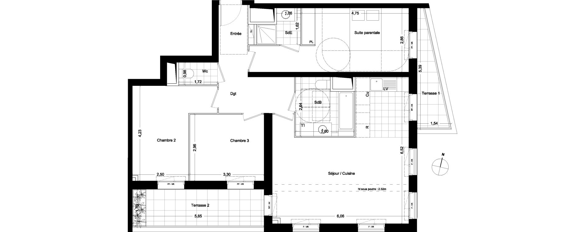 Appartement T4 de 88,70 m2 &agrave; Asni&egrave;res-Sur-Seine Seine ouest