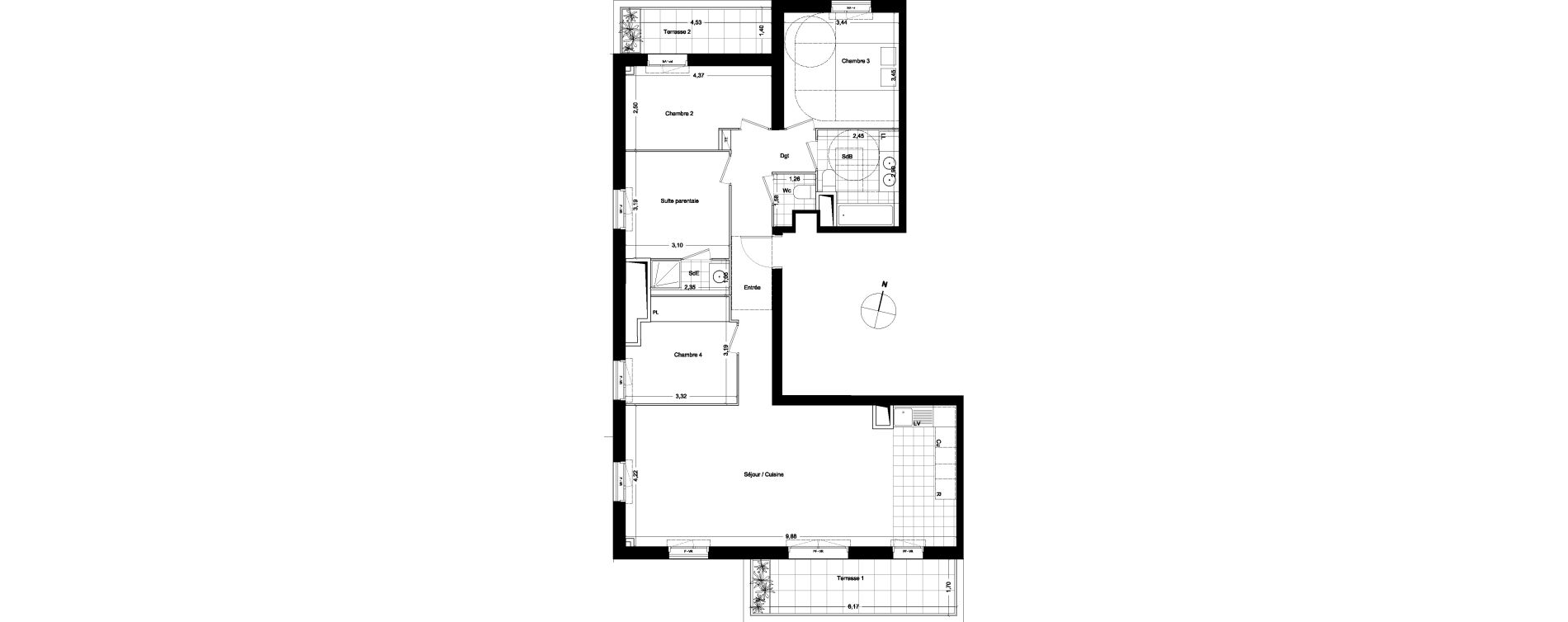 Appartement T5 de 104,00 m2 &agrave; Asni&egrave;res-Sur-Seine Seine ouest