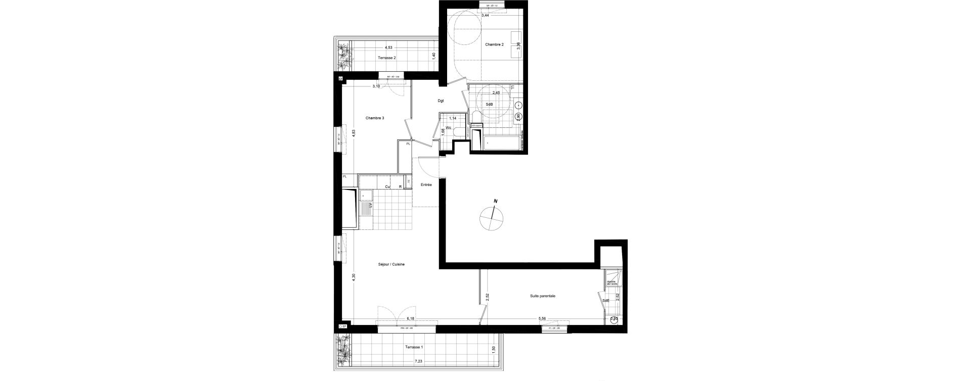 Appartement T4 de 88,00 m2 &agrave; Asni&egrave;res-Sur-Seine Seine ouest