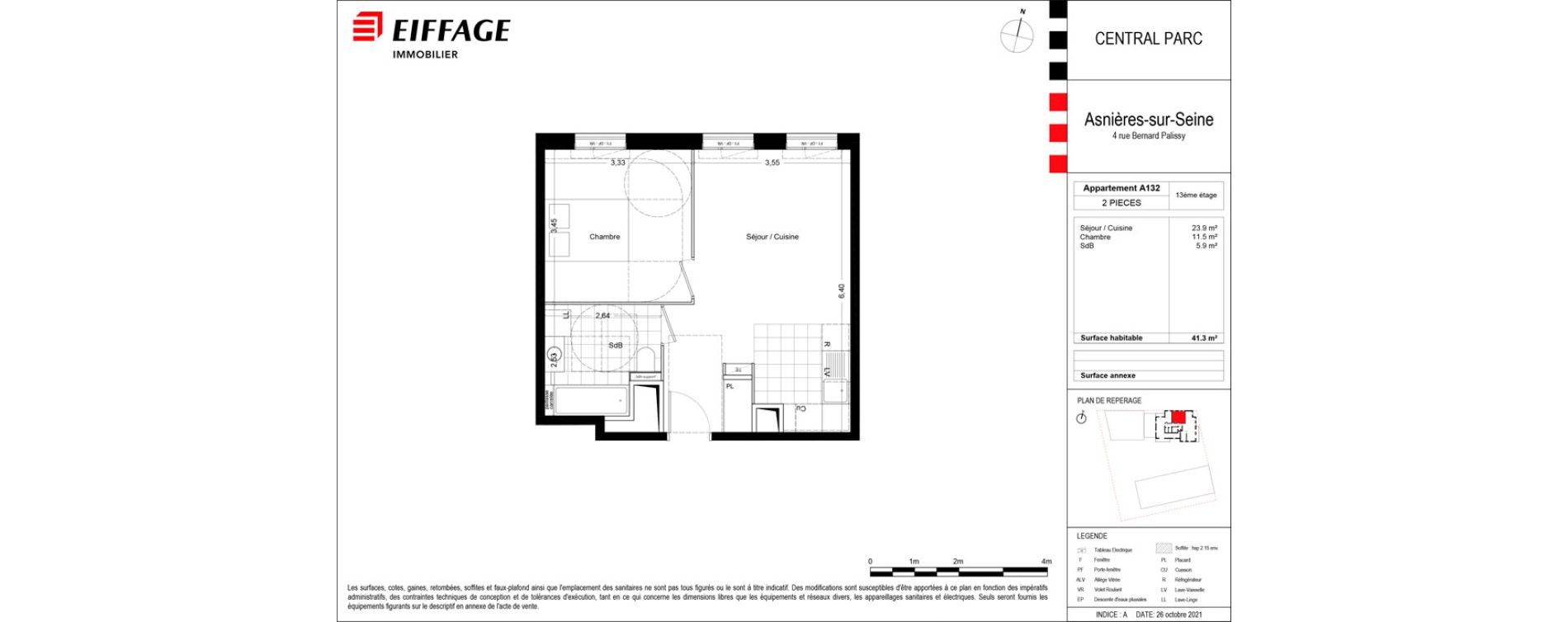 Appartement T2 de 41,30 m2 &agrave; Asni&egrave;res-Sur-Seine Seine ouest