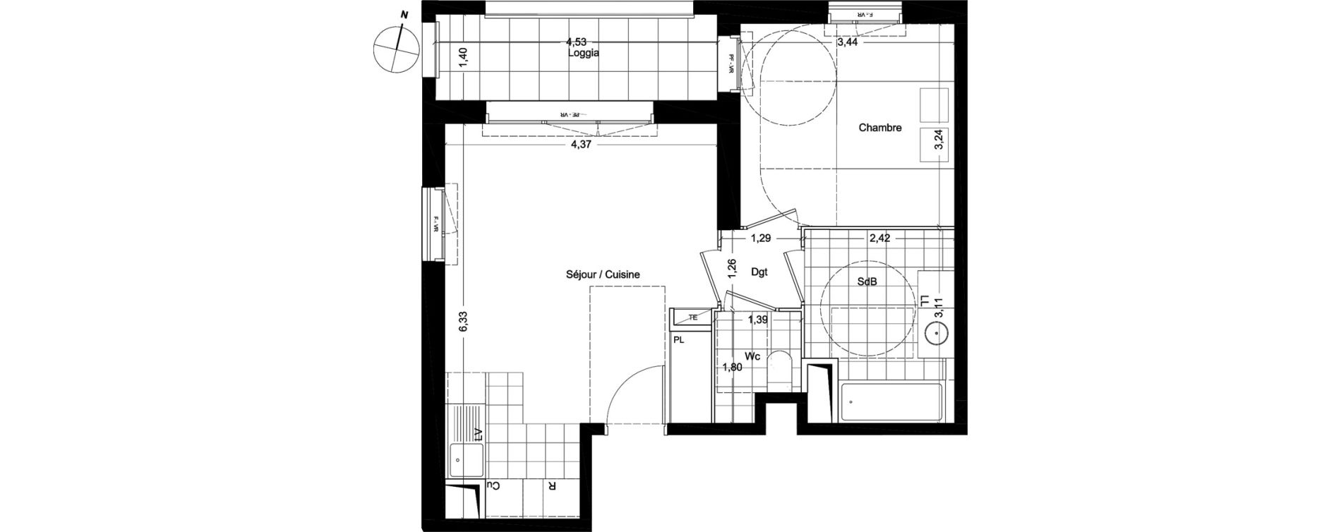 Appartement T2 de 45,20 m2 &agrave; Asni&egrave;res-Sur-Seine Seine ouest