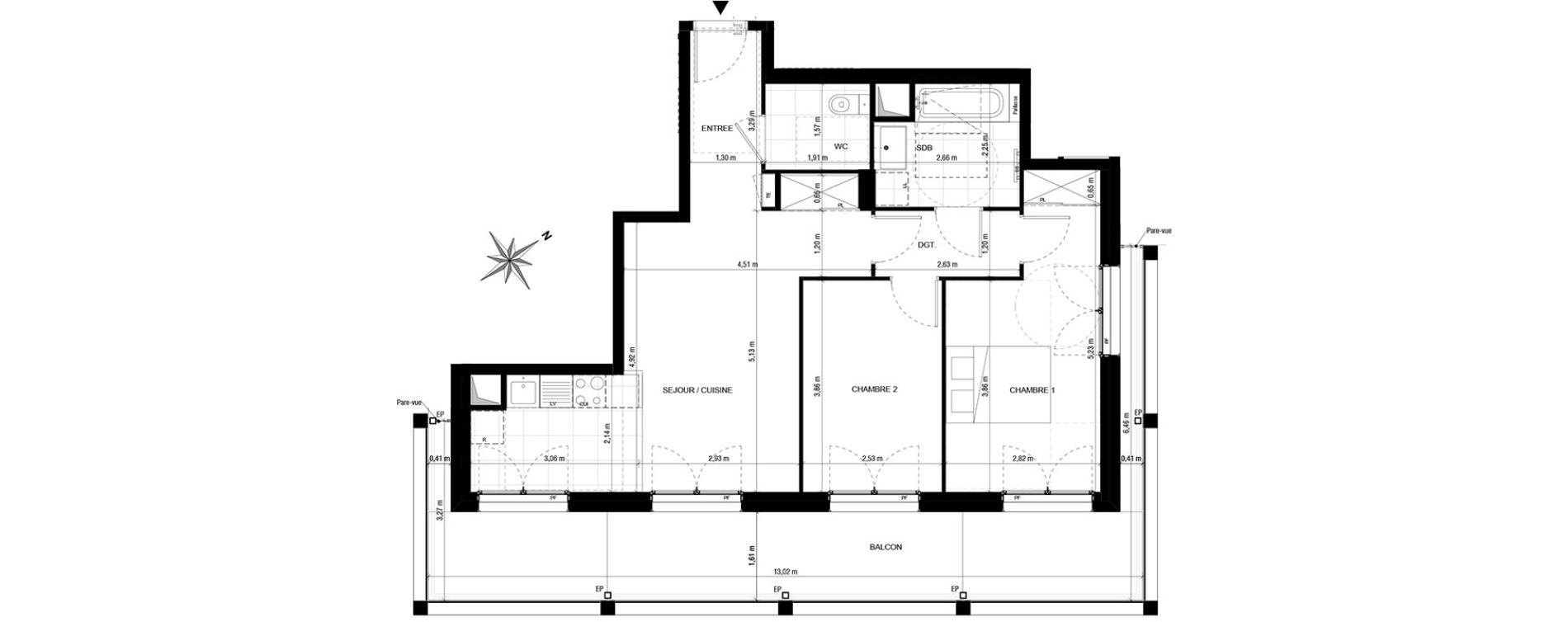 Appartement T3 de 63,70 m2 &agrave; Asni&egrave;res-Sur-Seine Gresillons - quartier de seine