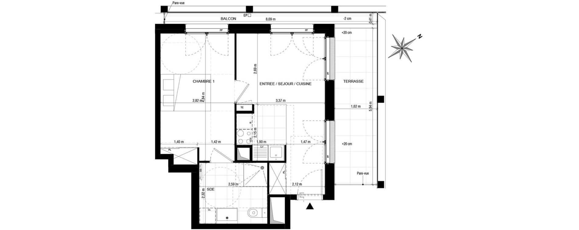 Appartement T2 de 38,08 m2 &agrave; Asni&egrave;res-Sur-Seine Gresillons - quartier de seine