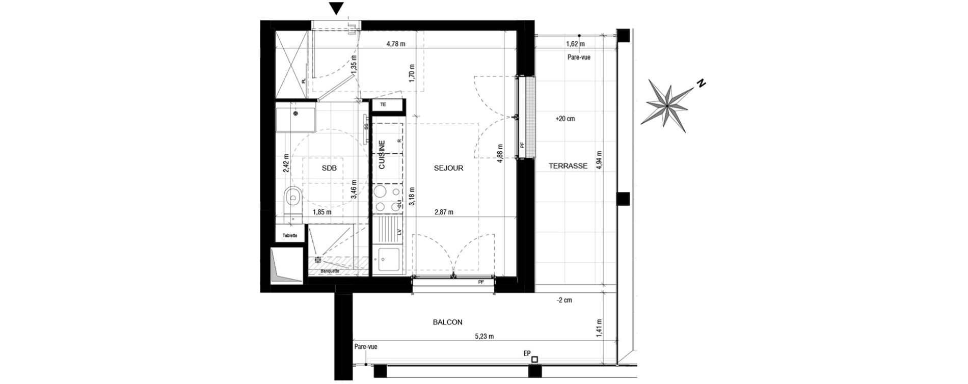 Appartement T1 de 22,40 m2 &agrave; Asni&egrave;res-Sur-Seine Gresillons - quartier de seine