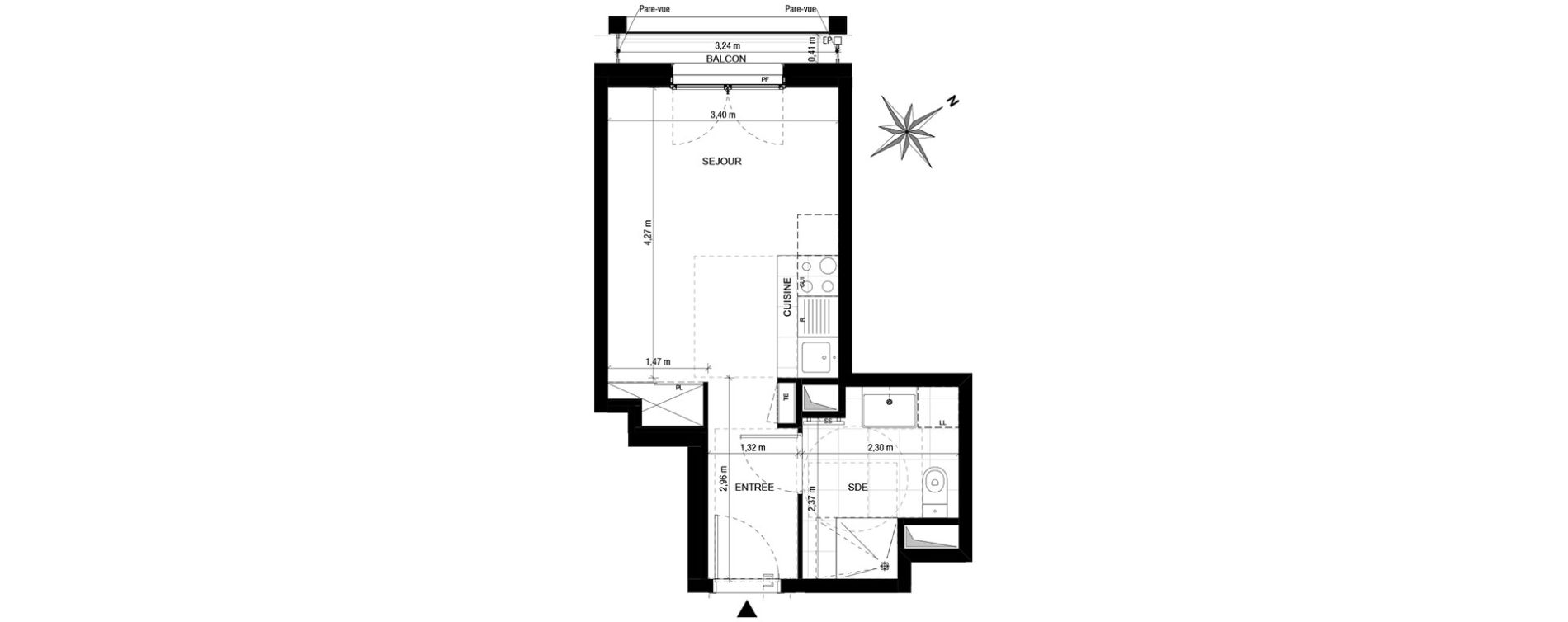 Appartement T1 de 24,55 m2 &agrave; Asni&egrave;res-Sur-Seine Gresillons - quartier de seine