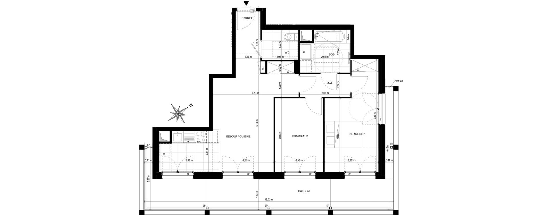 Appartement T3 de 63,75 m2 &agrave; Asni&egrave;res-Sur-Seine Gresillons - quartier de seine