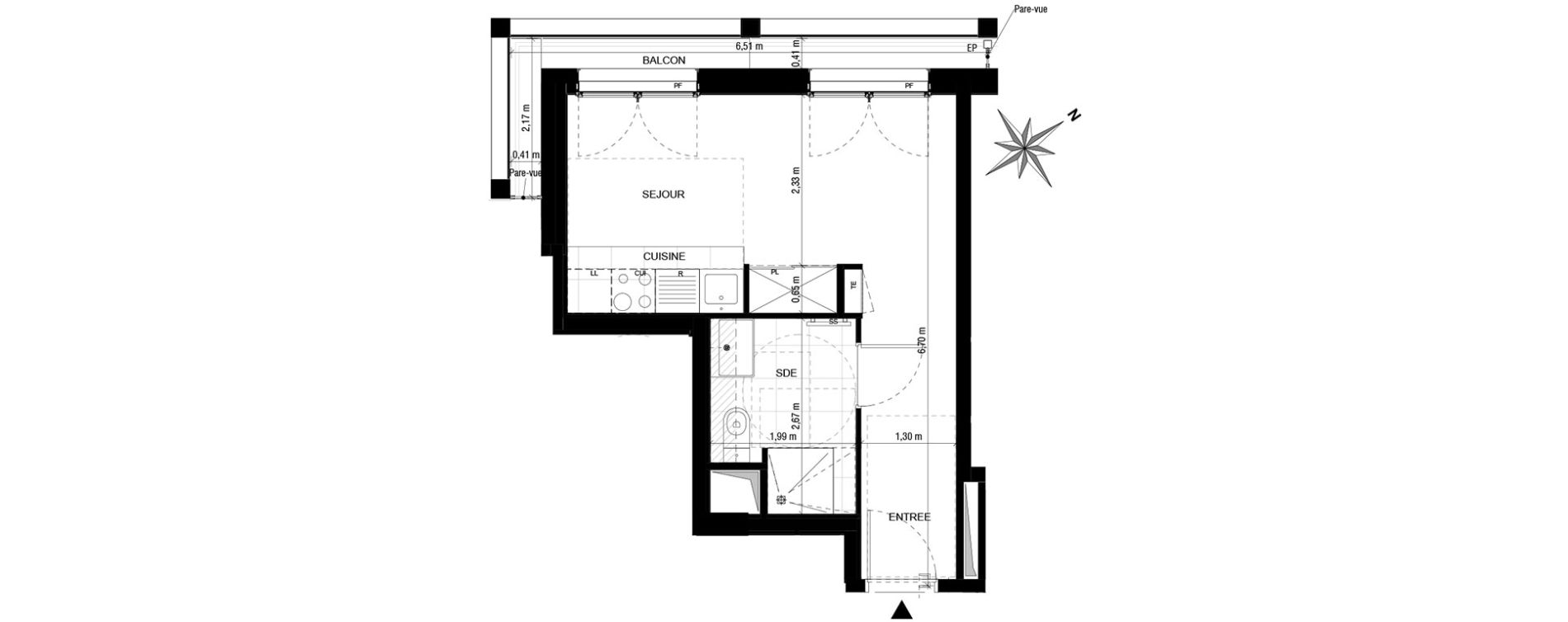Appartement T1 de 25,16 m2 &agrave; Asni&egrave;res-Sur-Seine Gresillons - quartier de seine
