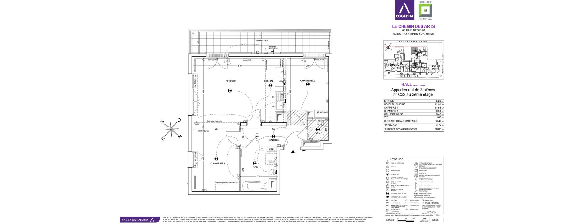 Appartement T2 de 56,49 m2 &agrave; Asni&egrave;res-Sur-Seine M&eacute;tro