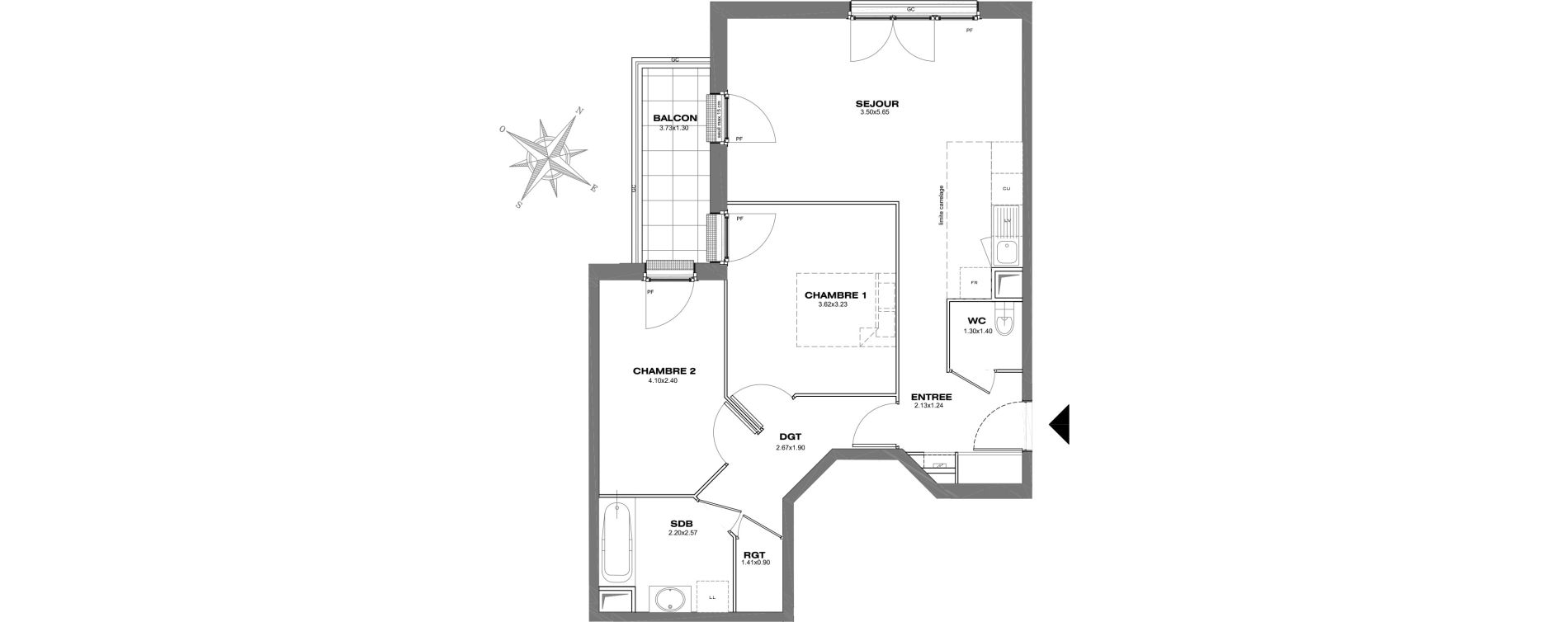 Appartement T3 de 64,76 m2 &agrave; Asni&egrave;res-Sur-Seine Voltaire