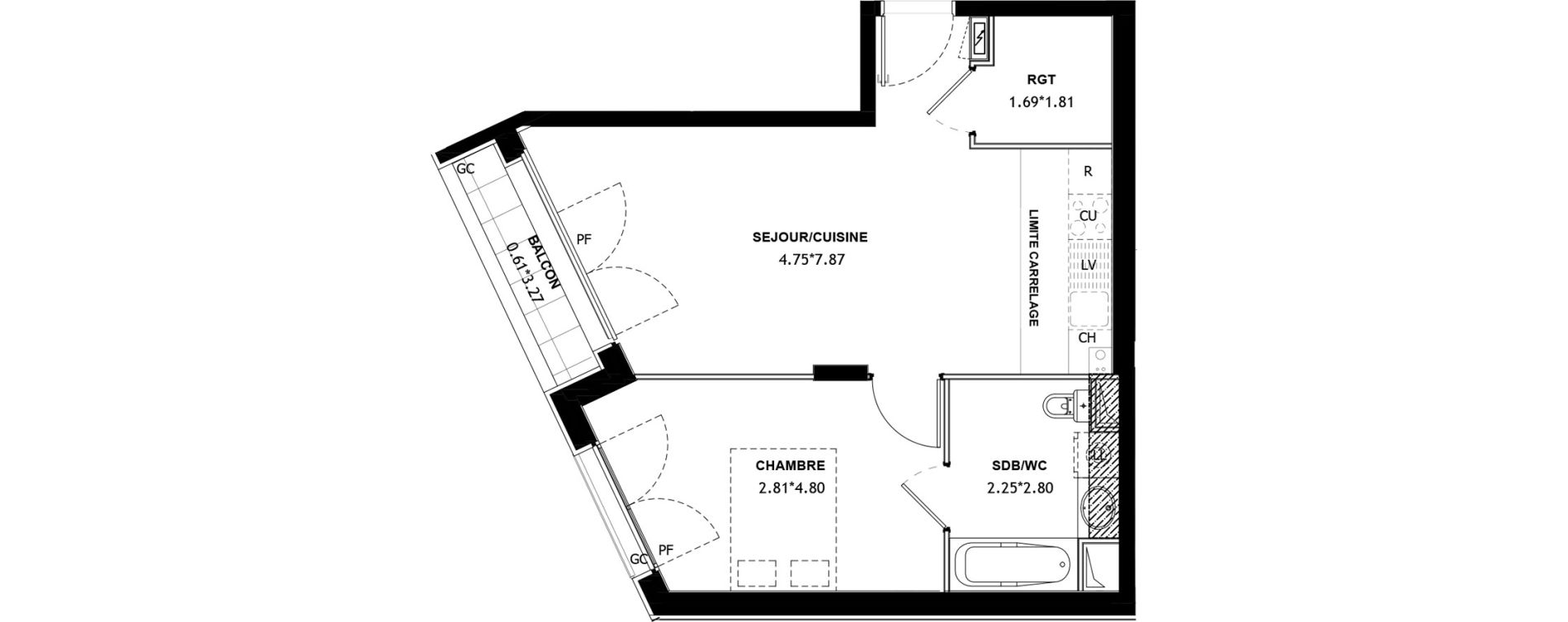 Appartement T2 de 45,15 m2 &agrave; Asni&egrave;res-Sur-Seine Voltaire