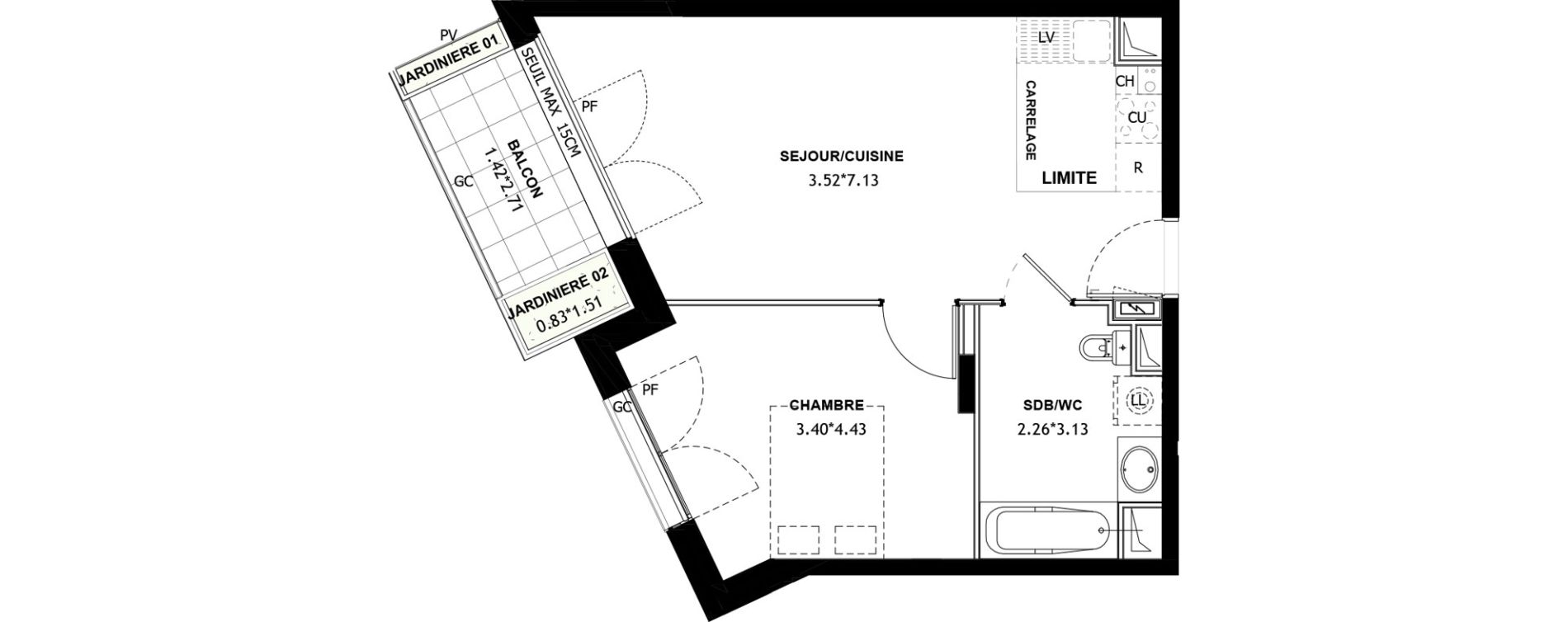 Appartement T2 de 42,24 m2 &agrave; Asni&egrave;res-Sur-Seine Voltaire