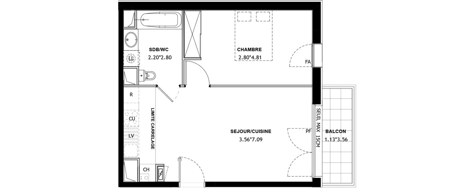 Appartement T2 de 43,56 m2 &agrave; Asni&egrave;res-Sur-Seine Voltaire