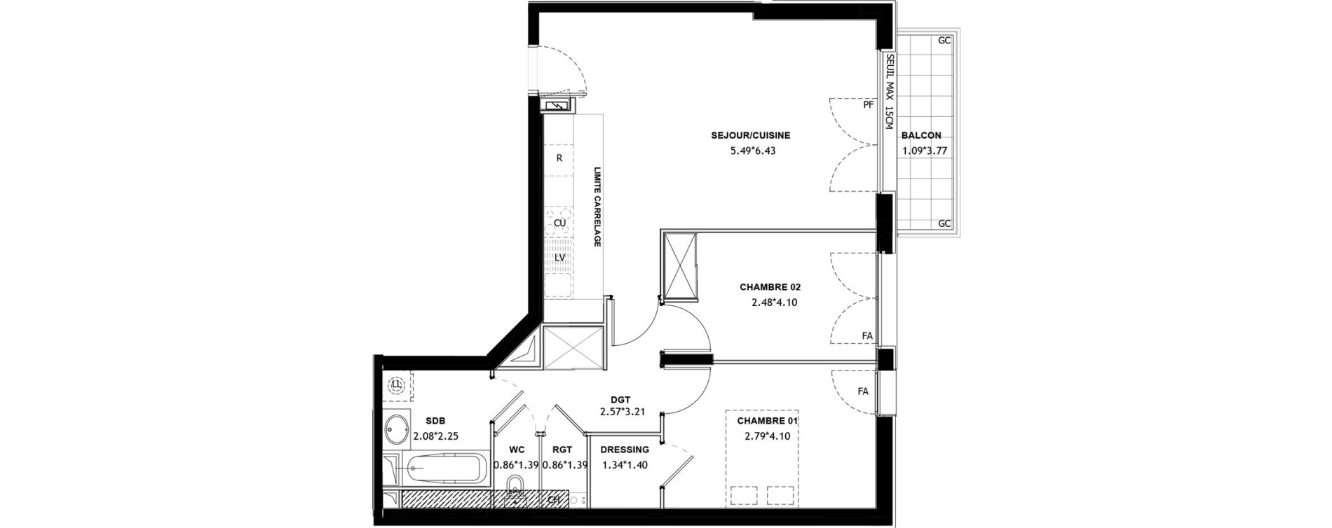Appartement T3 de 66,33 m2 &agrave; Asni&egrave;res-Sur-Seine Voltaire