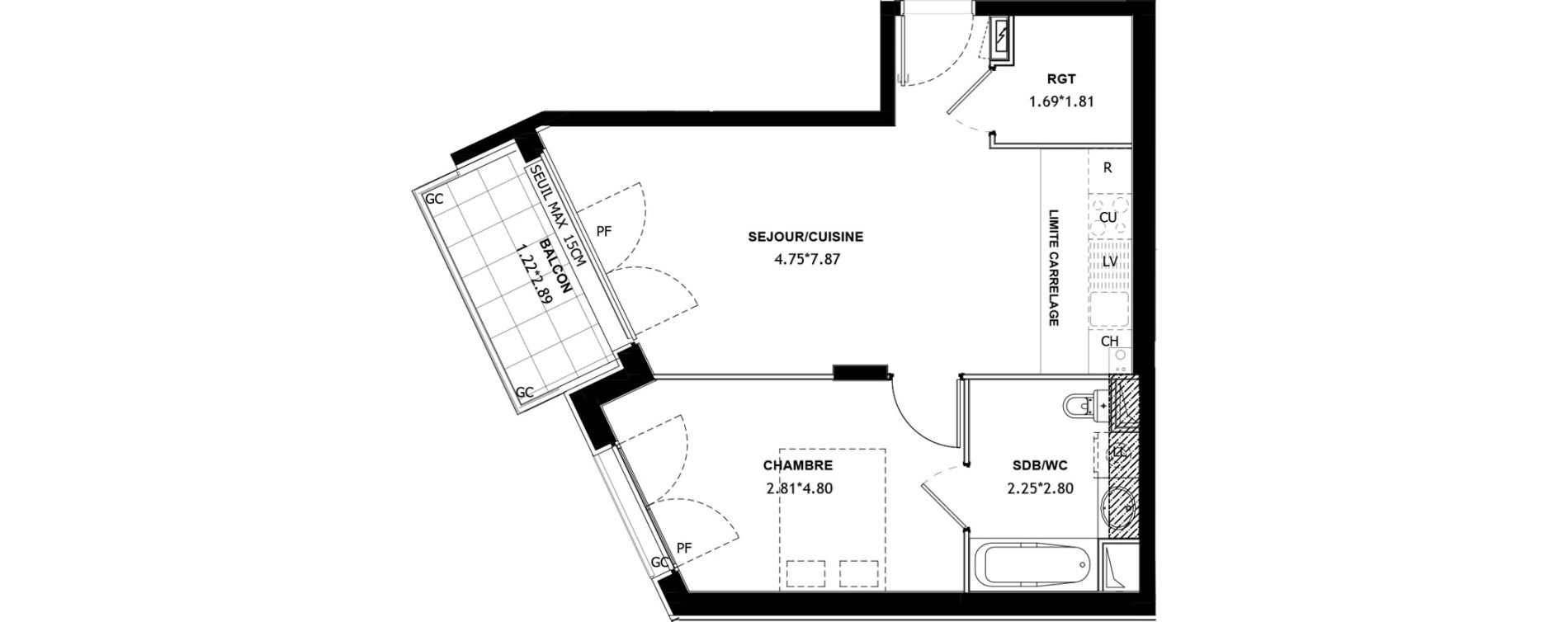 Appartement T2 de 45,15 m2 &agrave; Asni&egrave;res-Sur-Seine Voltaire