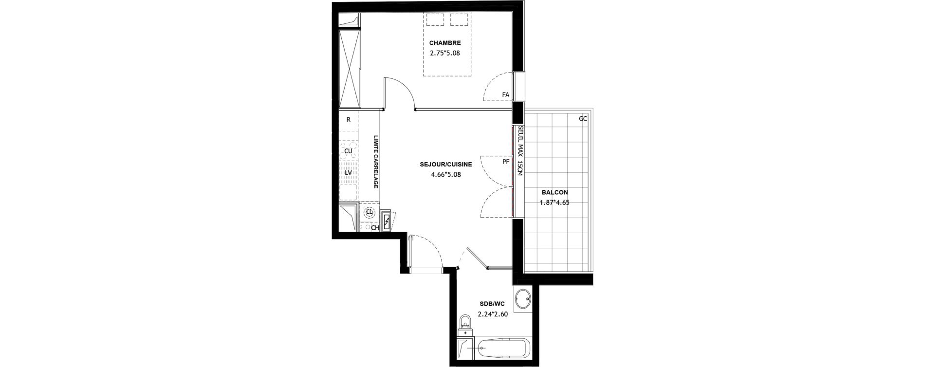 Appartement T2 de 40,01 m2 &agrave; Asni&egrave;res-Sur-Seine Voltaire