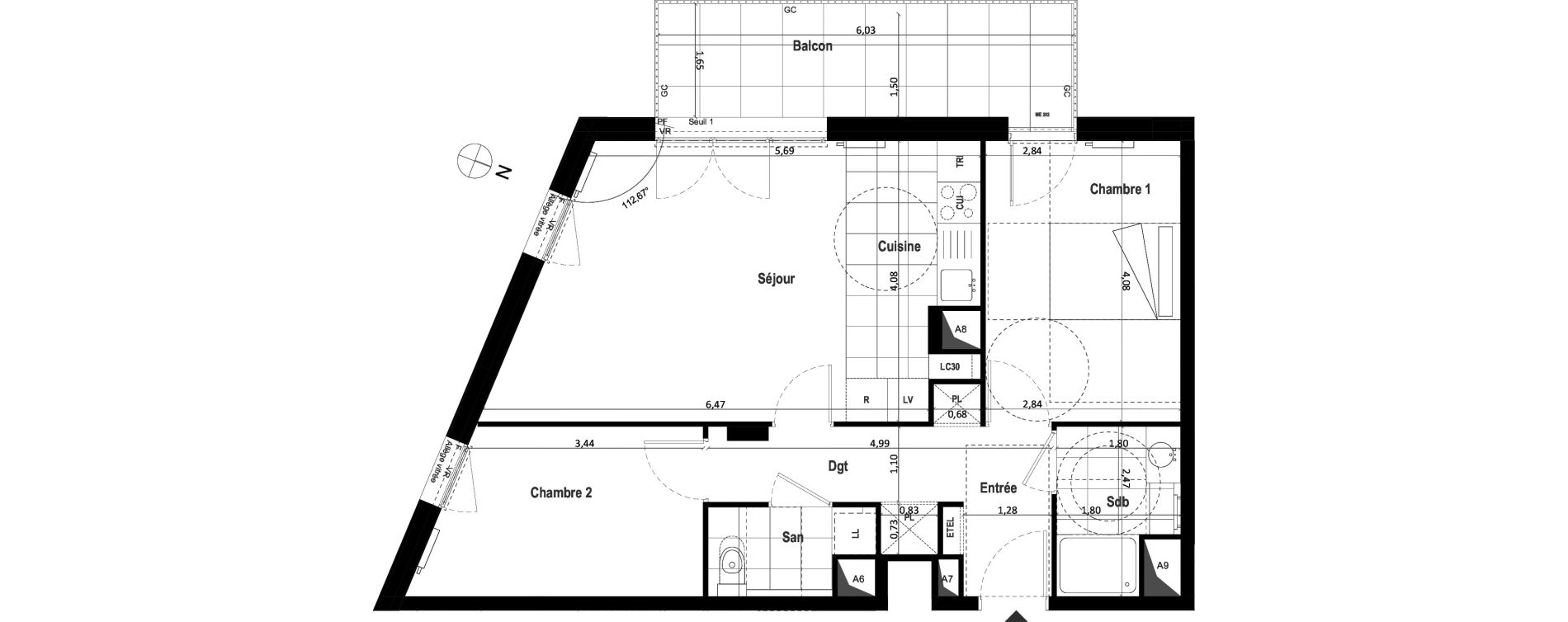 Appartement T3 de 61,59 m2 &agrave; Asni&egrave;res-Sur-Seine Pierre de coubertin
