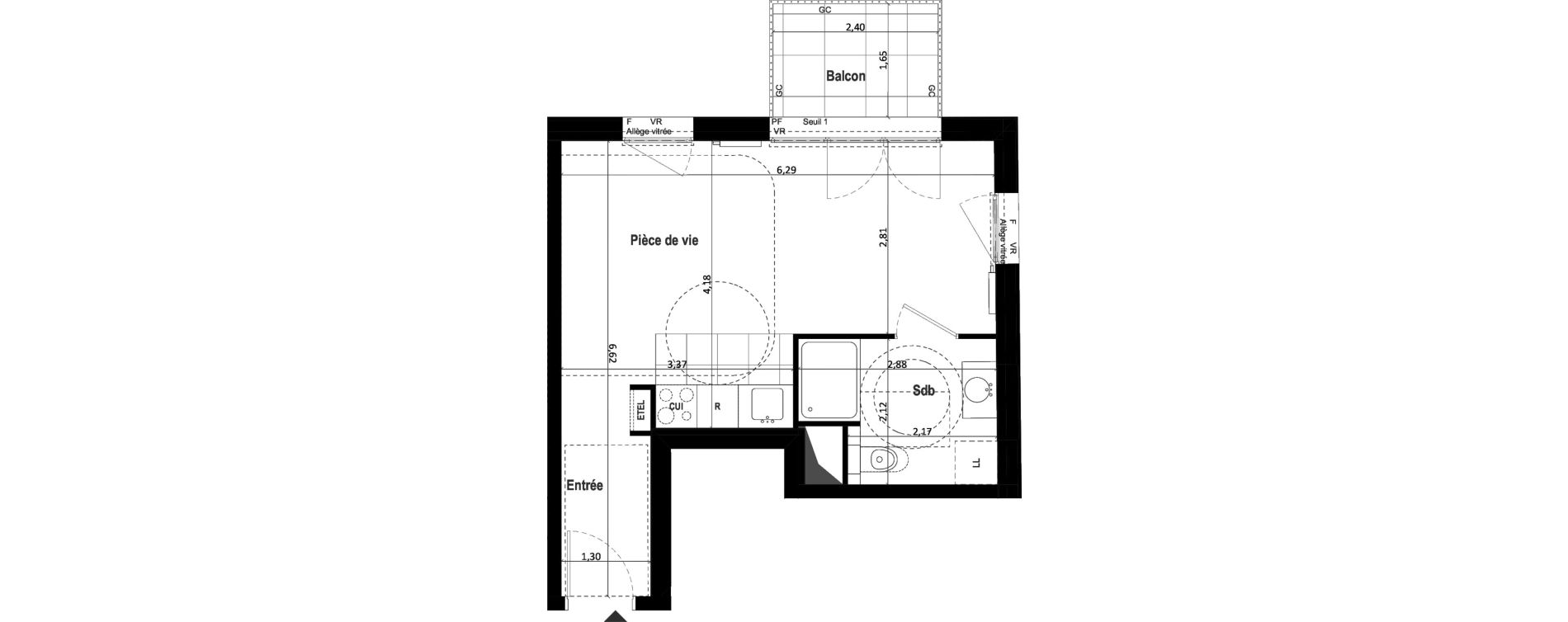 Appartement T1 de 30,70 m2 &agrave; Asni&egrave;res-Sur-Seine Pierre de coubertin