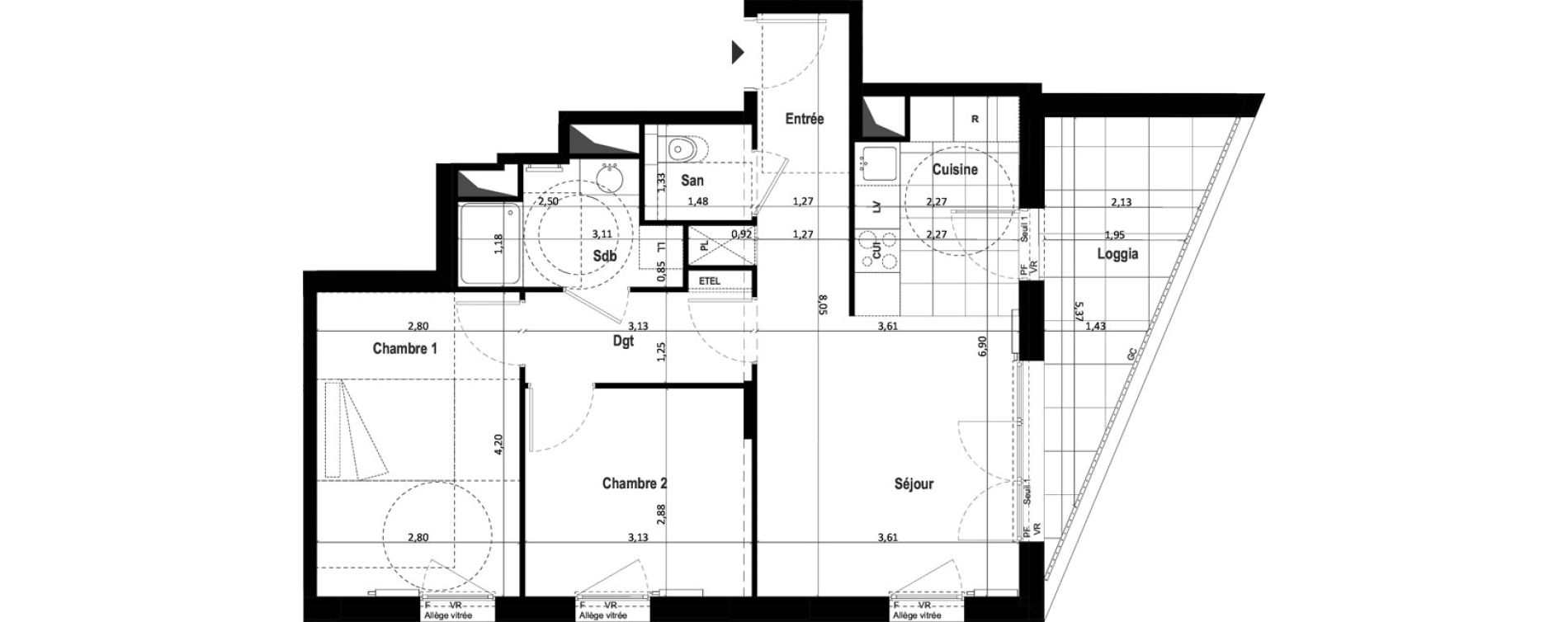 Appartement T3 de 57,03 m2 &agrave; Asni&egrave;res-Sur-Seine Pierre de coubertin