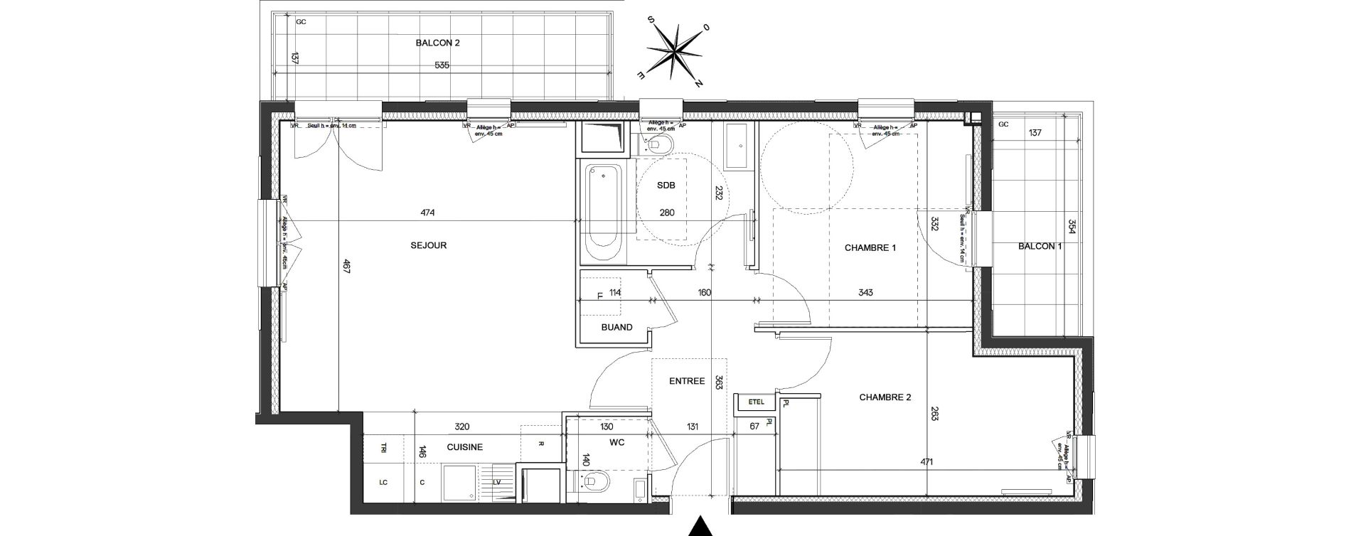 Appartement T3 de 66,42 m2 &agrave; Asni&egrave;res-Sur-Seine Seine ouest