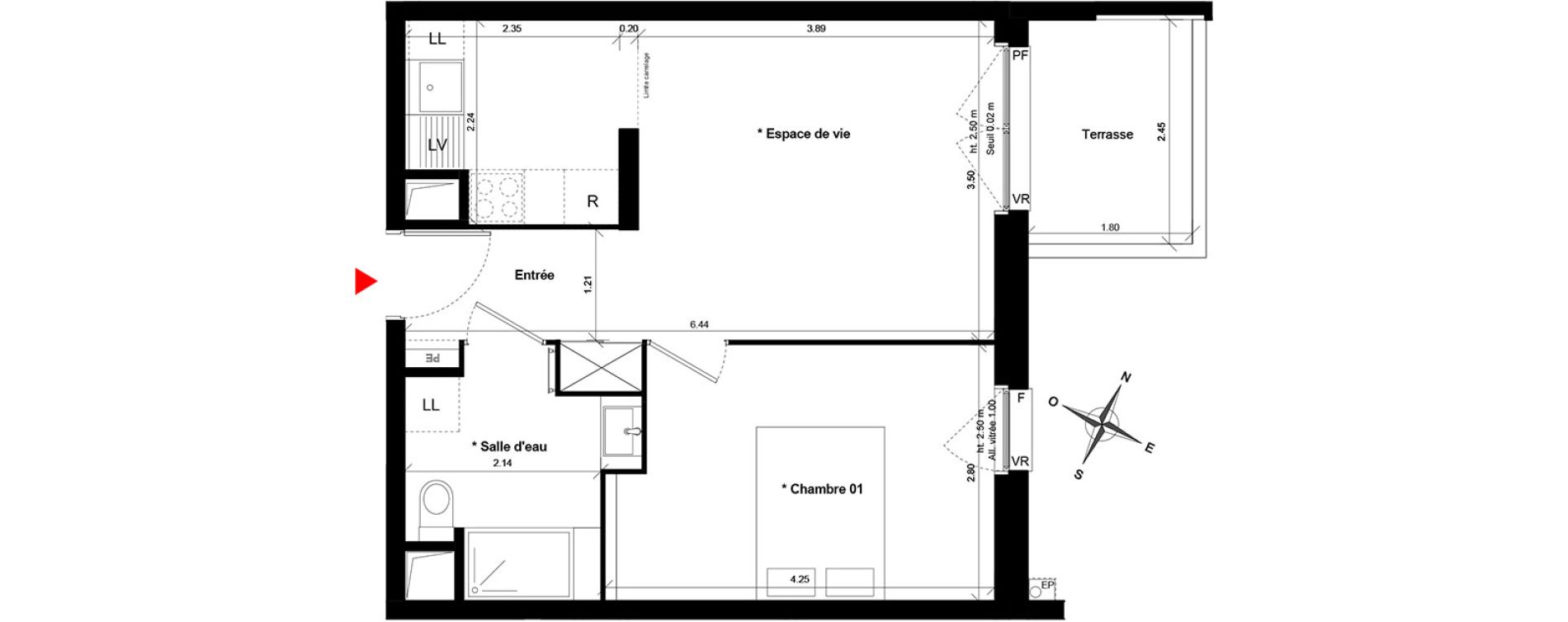Appartement T2 de 39,05 m2 &agrave; Asni&egrave;res-Sur-Seine Gresillons - quartier de seine