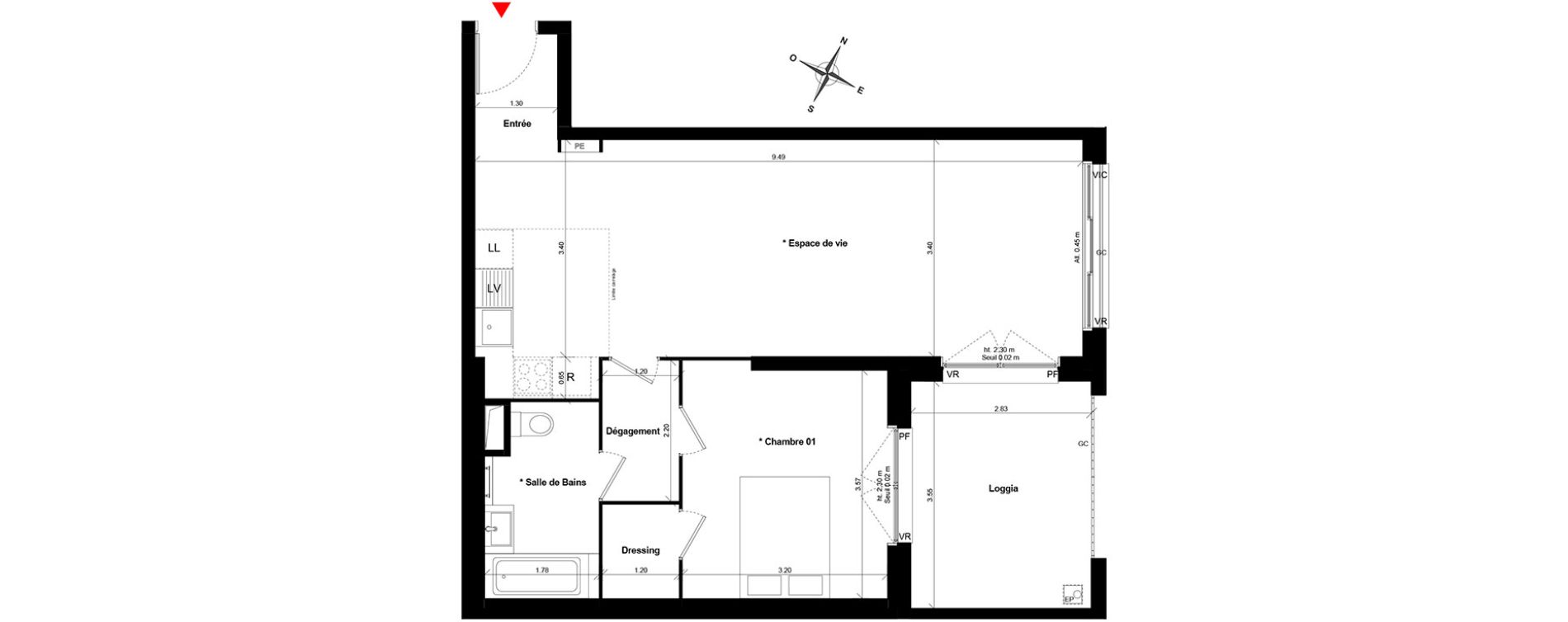 Appartement T2 de 56,66 m2 &agrave; Asni&egrave;res-Sur-Seine Gresillons - quartier de seine