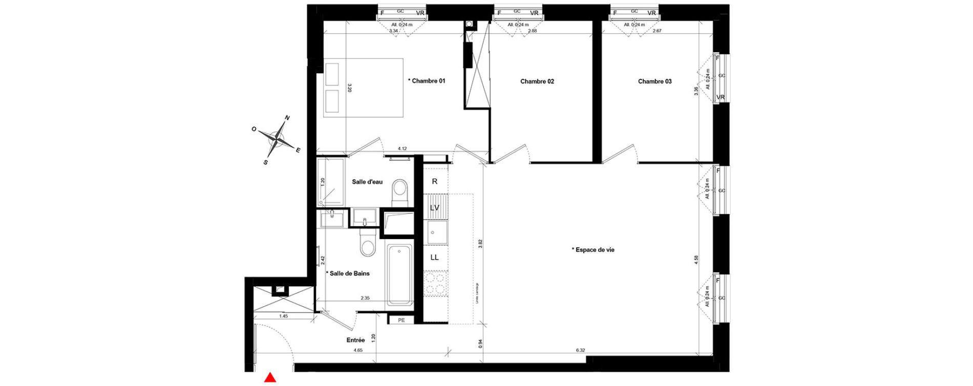 Appartement T4 de 75,77 m2 &agrave; Asni&egrave;res-Sur-Seine Gresillons - quartier de seine