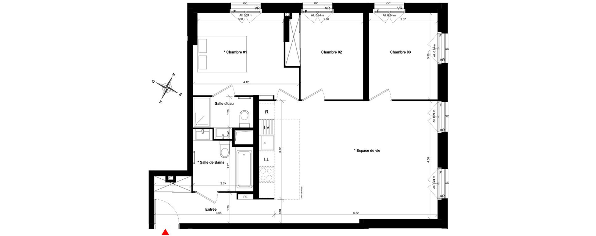 Appartement T4 de 75,91 m2 &agrave; Asni&egrave;res-Sur-Seine Gresillons - quartier de seine