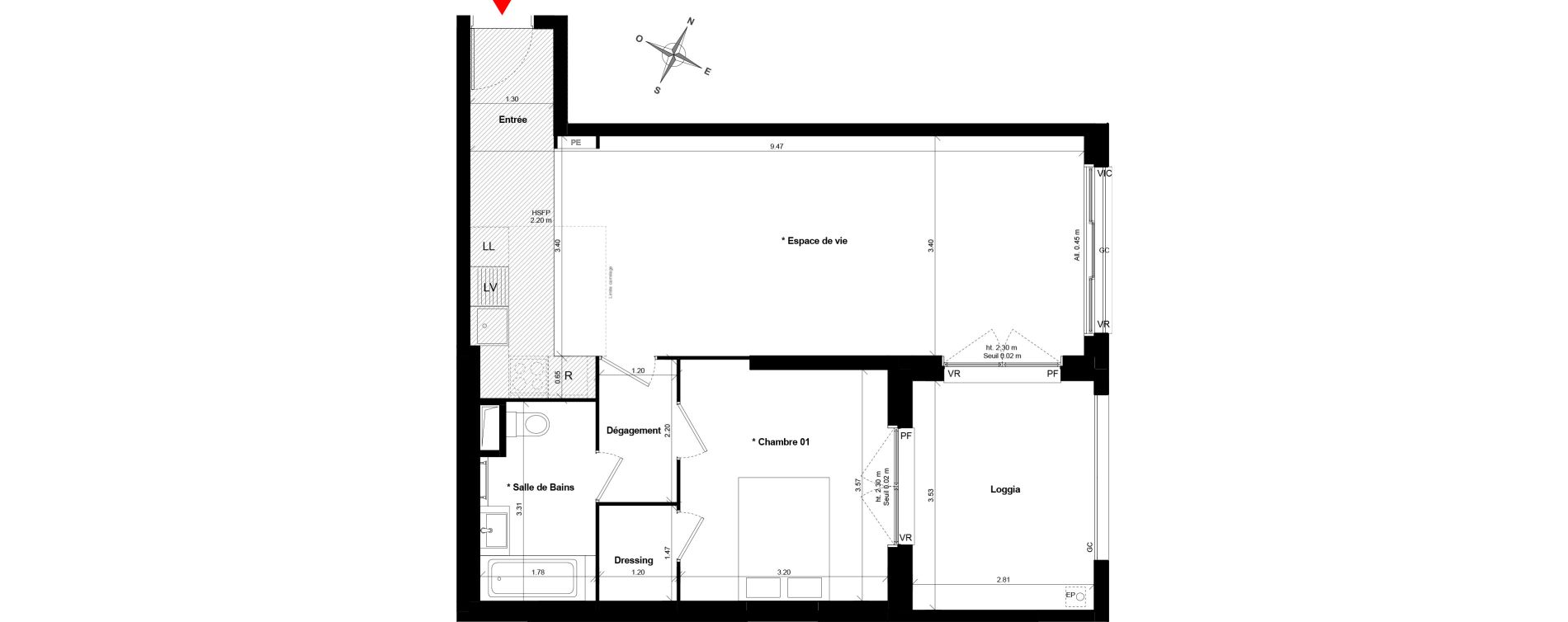 Appartement T2 de 56,49 m2 &agrave; Asni&egrave;res-Sur-Seine Gresillons - quartier de seine