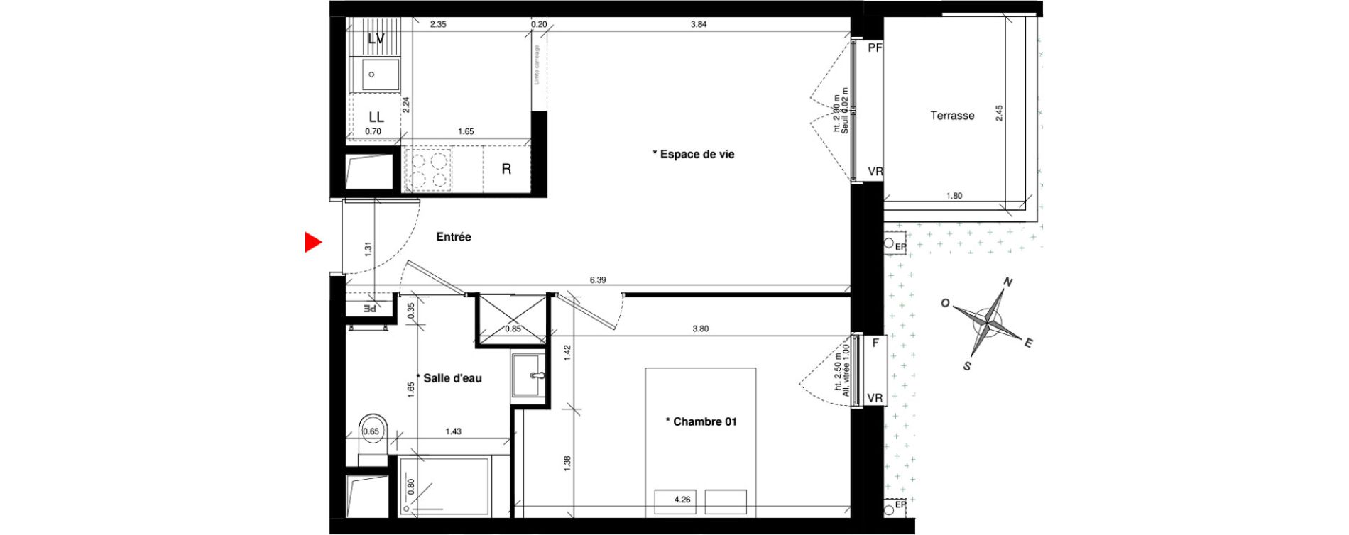 Appartement T2 de 38,73 m2 &agrave; Asni&egrave;res-Sur-Seine Gresillons - quartier de seine