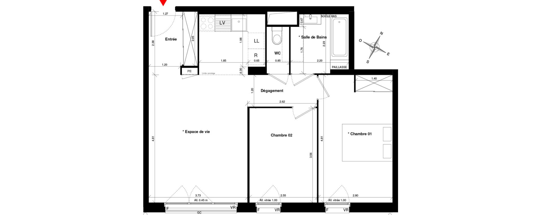 Appartement T3 de 59,43 m2 à Asnières-Sur-Seine Gresillons - quartier de seine
