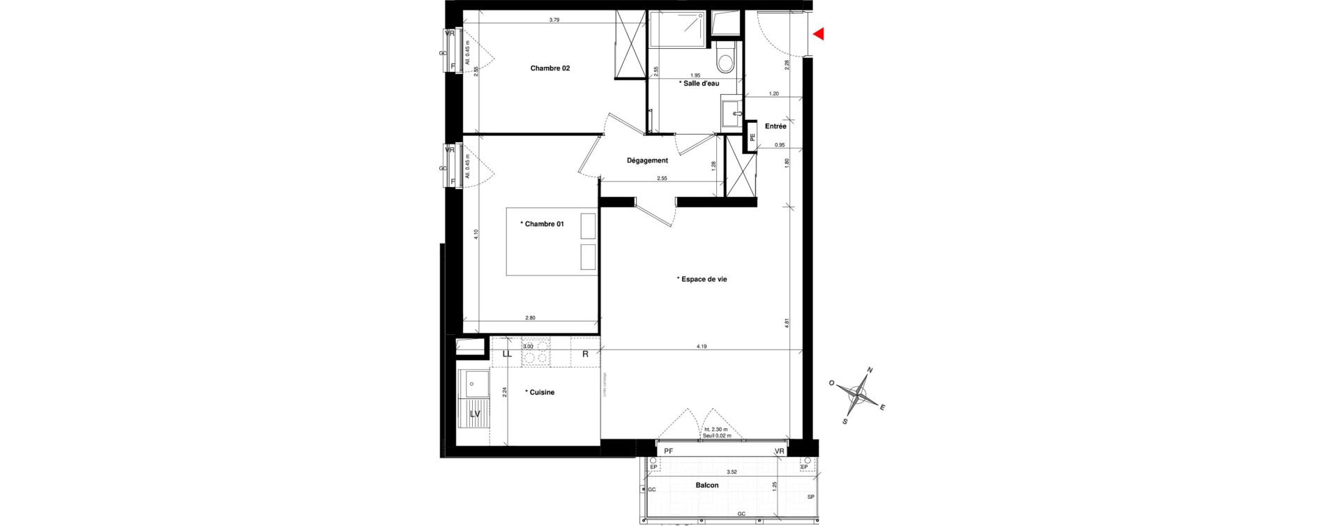 Appartement T3 de 60,67 m2 &agrave; Asni&egrave;res-Sur-Seine Gresillons - quartier de seine