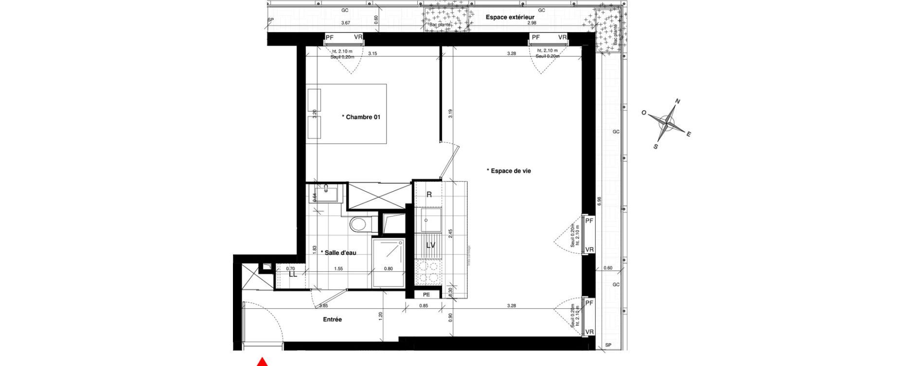 Appartement T2 de 45,72 m2 &agrave; Asni&egrave;res-Sur-Seine Gresillons - quartier de seine