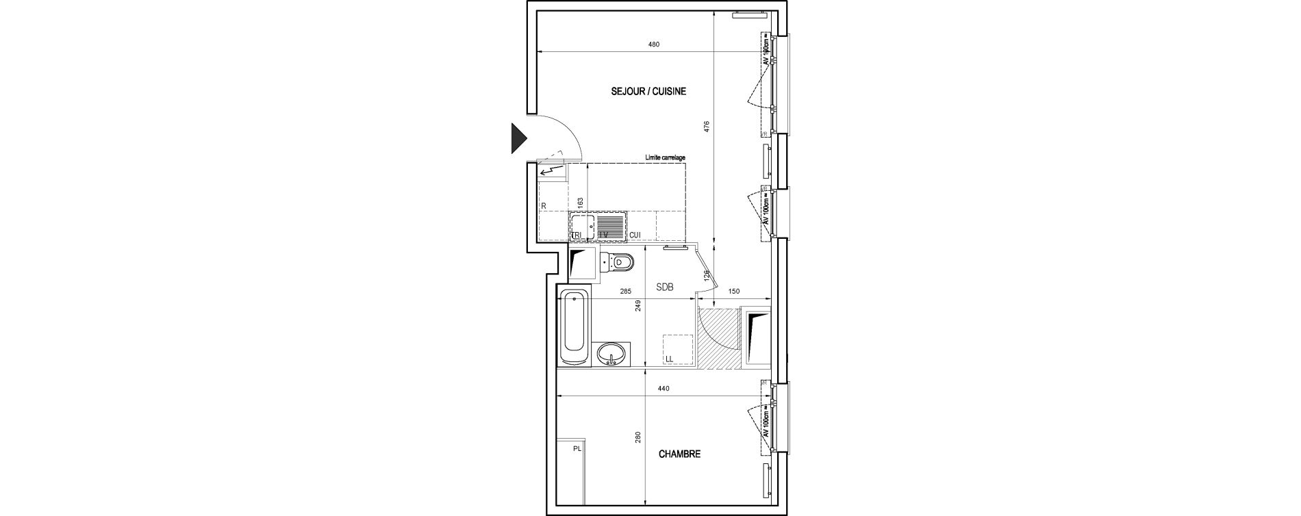 Appartement T2 de 44,34 m2 &agrave; Asni&egrave;res-Sur-Seine Seine ouest