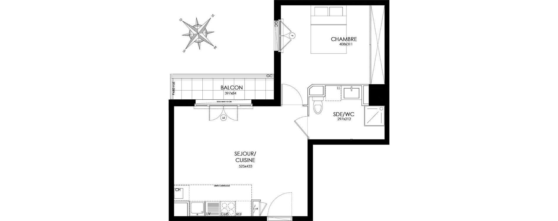 Appartement T2 de 41,00 m2 &agrave; Asni&egrave;res-Sur-Seine L'alma