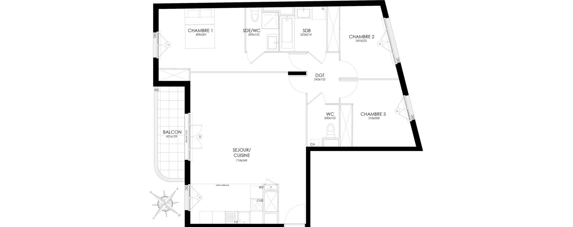 Appartement T4 de 87,40 m2 &agrave; Asni&egrave;res-Sur-Seine L'alma