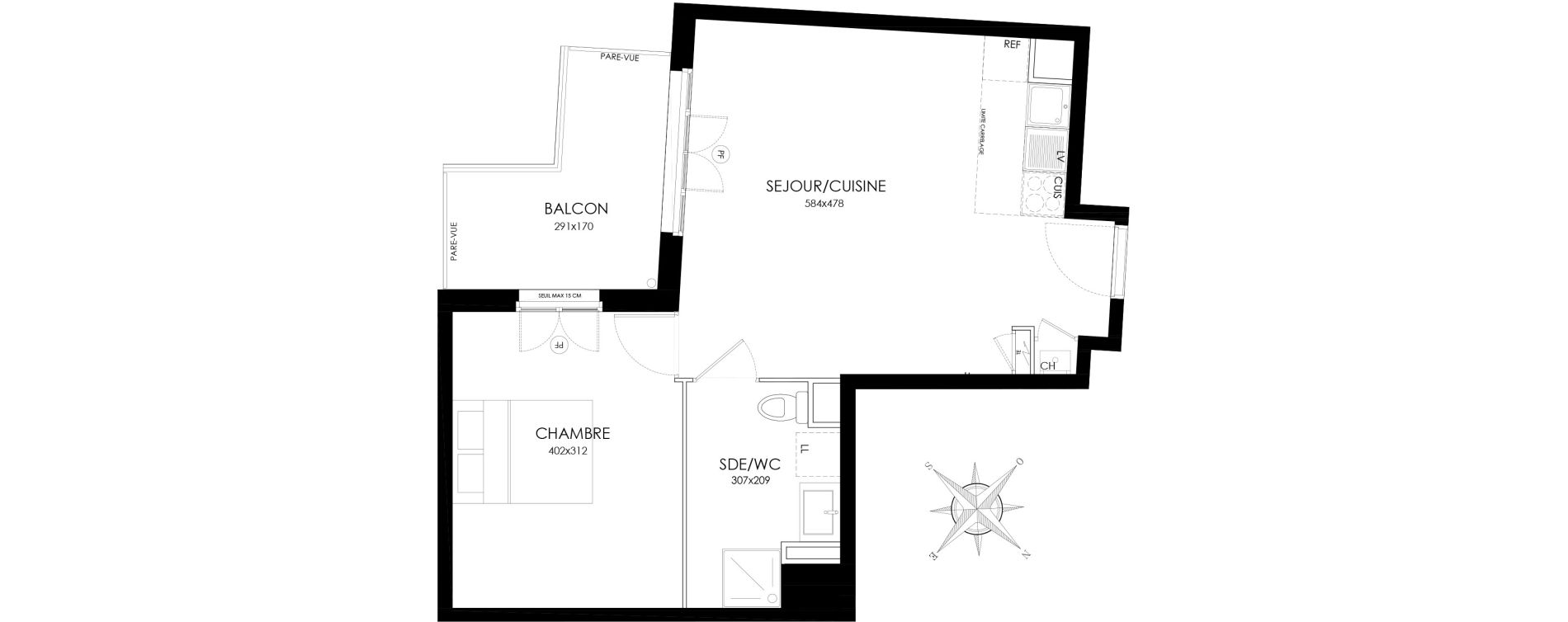Appartement T2 de 42,80 m2 &agrave; Asni&egrave;res-Sur-Seine L'alma