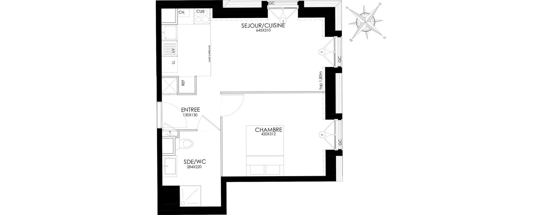 Appartement T2 de 38,00 m2 &agrave; Asni&egrave;res-Sur-Seine L'alma