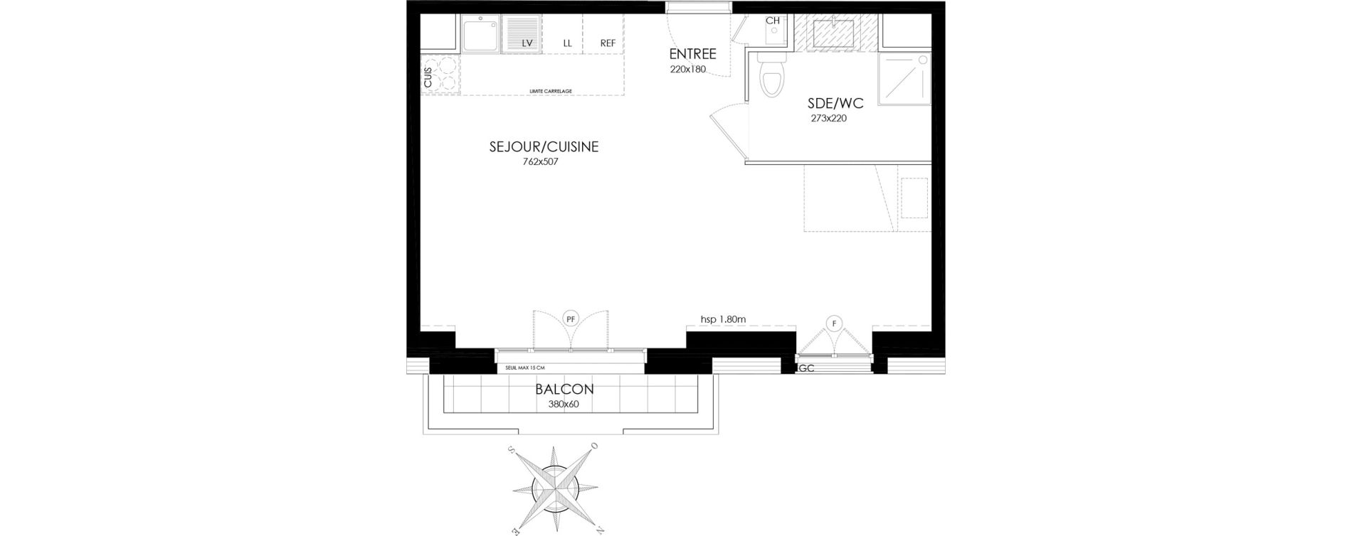 Appartement T1 de 36,00 m2 &agrave; Asni&egrave;res-Sur-Seine L'alma
