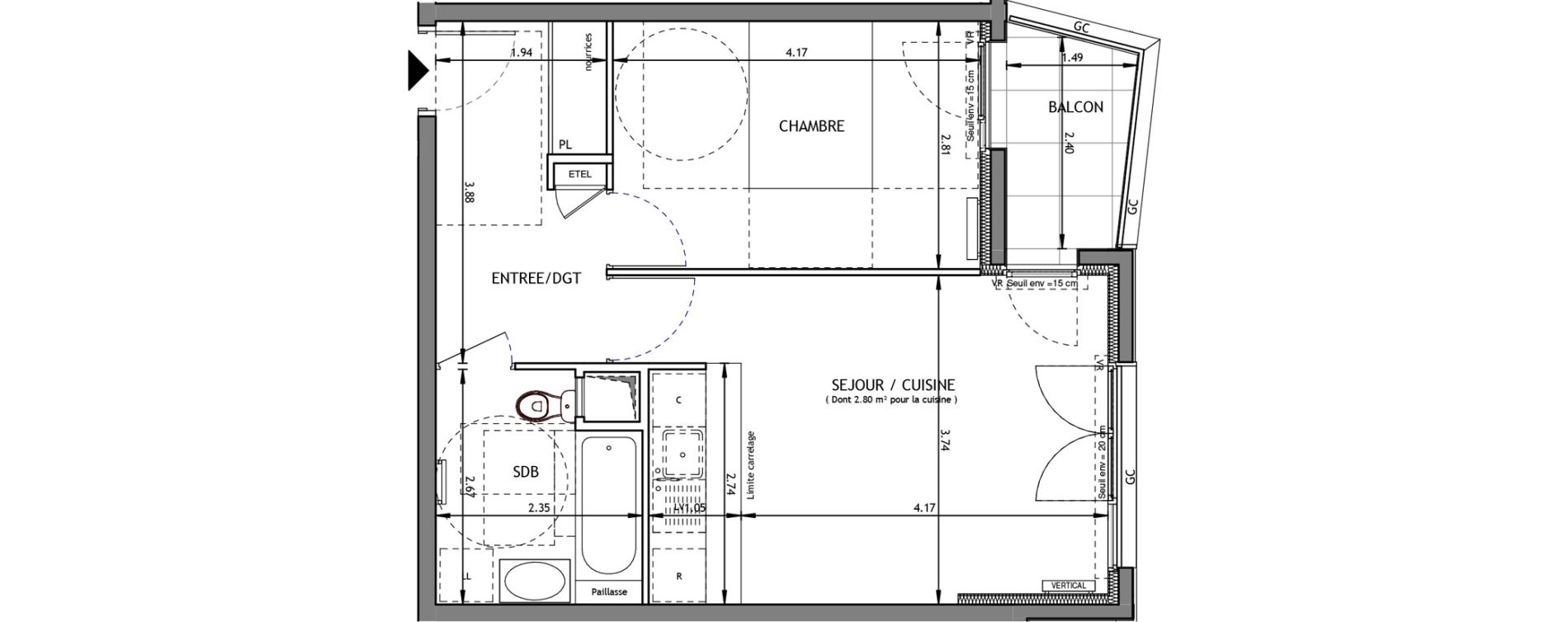 Appartement T2 de 44,38 m2 &agrave; Bagneux Prunier hardy