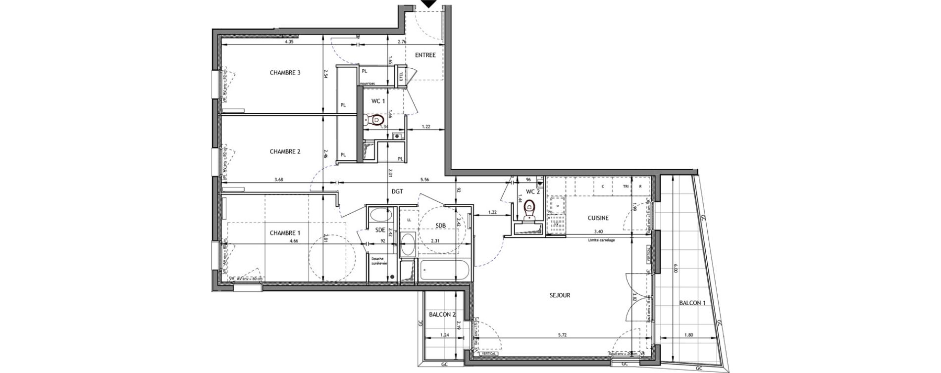 Appartement T4 de 89,67 m2 &agrave; Bagneux Prunier hardy