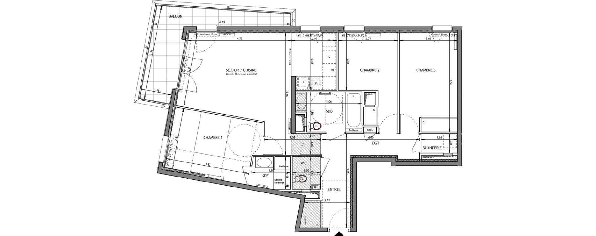 Appartement T4 de 83,10 m2 &agrave; Bagneux Prunier hardy