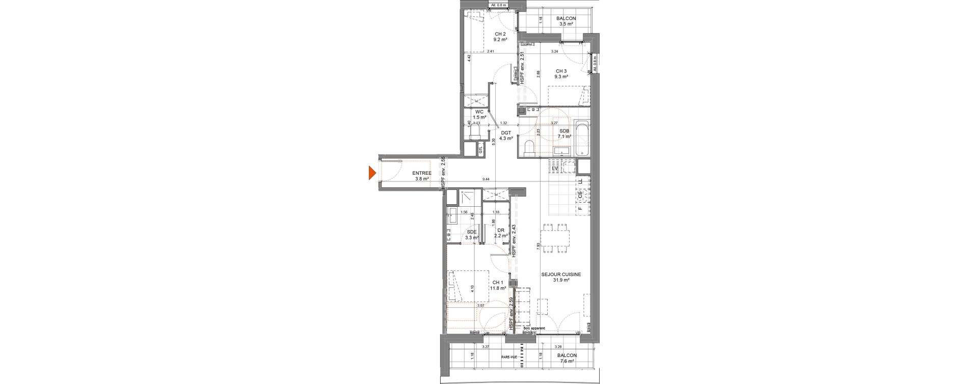 Appartement T4 de 84,40 m2 &agrave; Bagneux Victor hugo