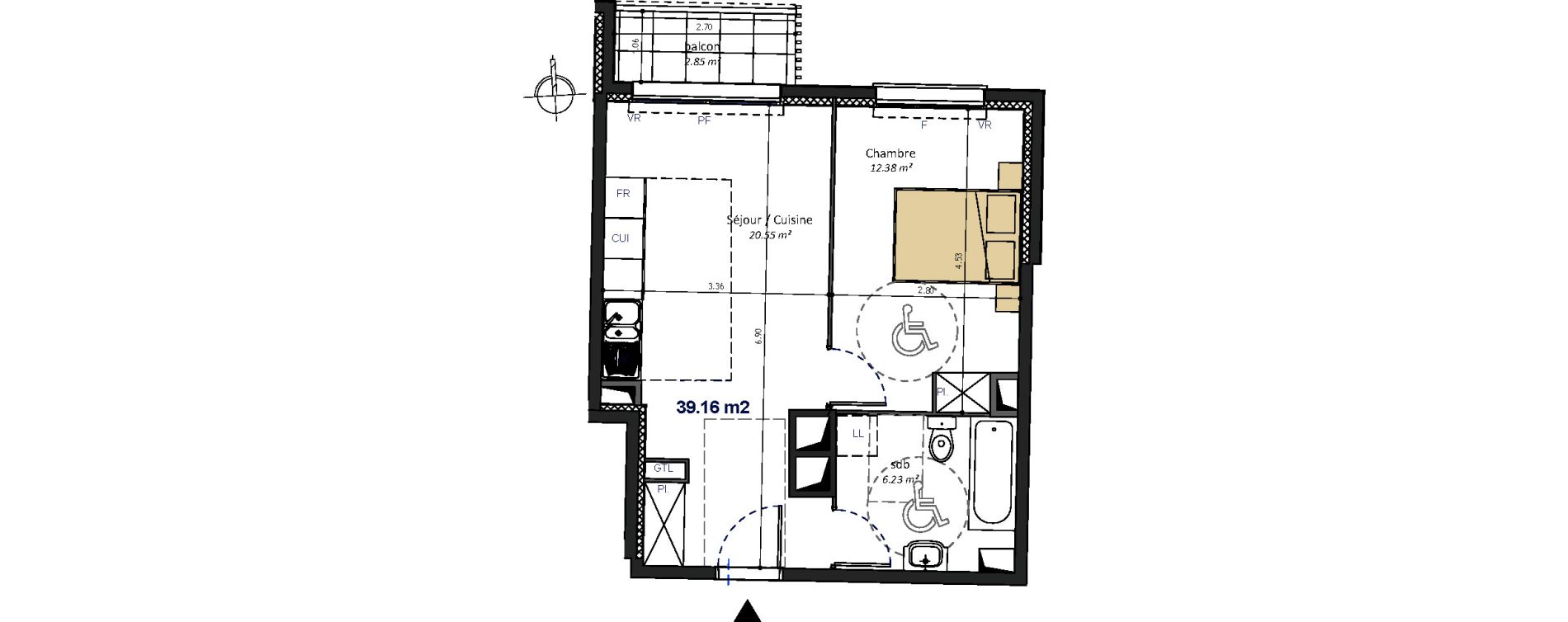 Appartement T2 de 39,16 m2 &agrave; Bagneux Les meuniers