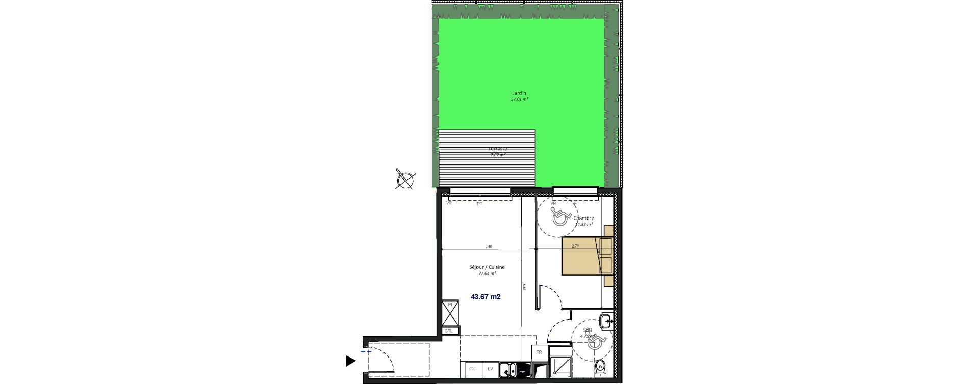 Appartement T2 de 43,67 m2 &agrave; Bagneux Les meuniers