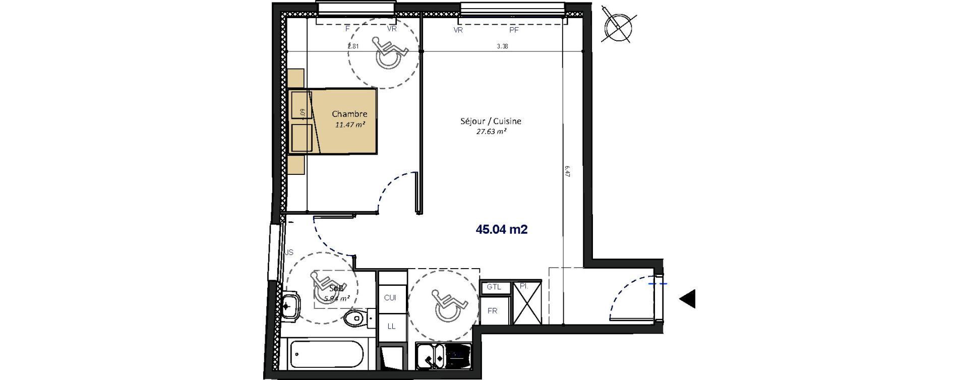 Appartement T2 de 45,04 m2 &agrave; Bagneux Les meuniers