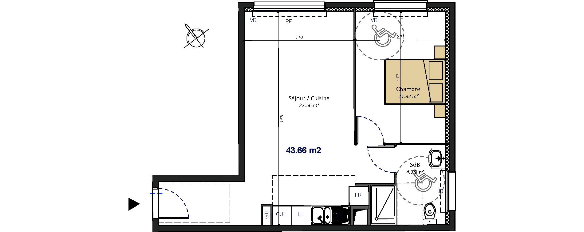 Appartement T2 de 43,66 m2 &agrave; Bagneux Les meuniers